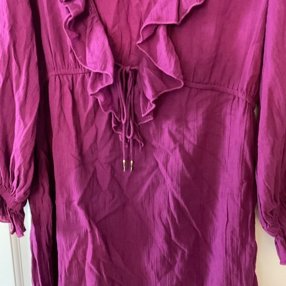 Free People Morning Light Mini Dress Purple Ruffled Tie V Neck Boho Size S - Picture 6 of 11
